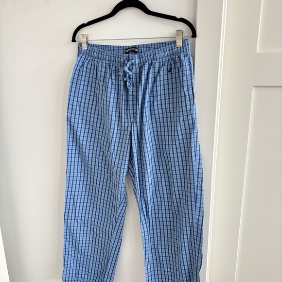 Nautica Plaid Pajama Pants Men's Size Medium Blue 100% Cotton Drawstring Pockets - Picture 2 of 7